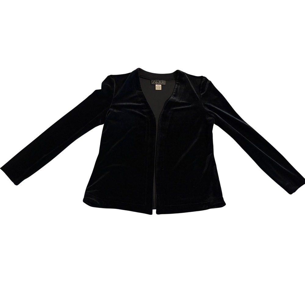 Alex Evenings Wmns Black Velvet Open Front Cardigan Jacket Size M Formal Evening - Picture 3 of 10